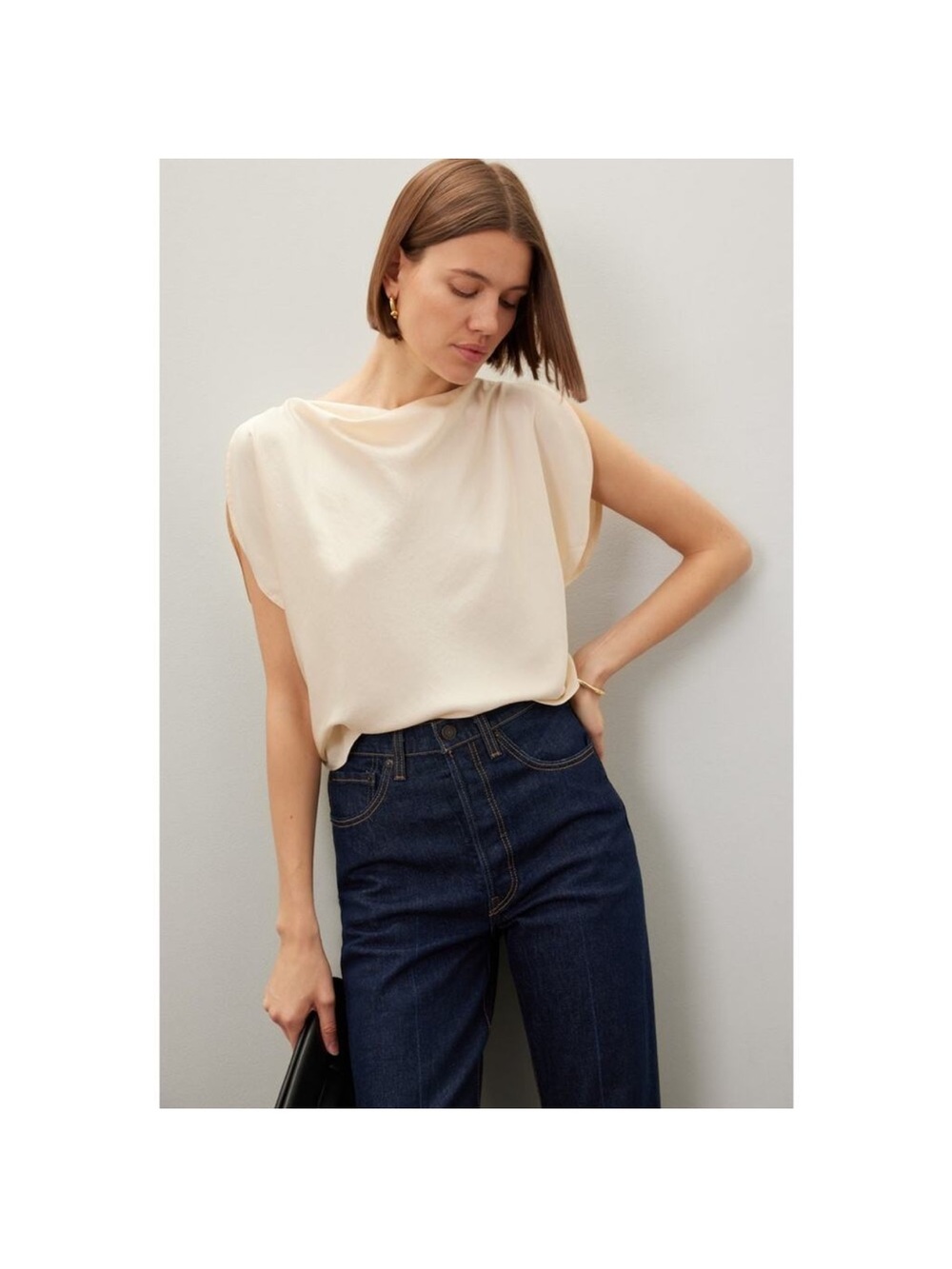 A.L.C Nadia Top silky satin cowl neck cream color dressy career Size 2